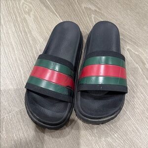 Gucci Black Slides with Red and Green Stripes